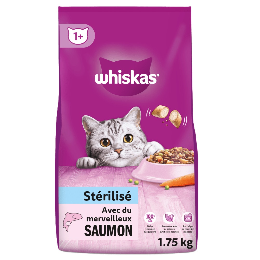 WHISKAS® Croquettes Au Saumon Pour Chat Adulte Stérilisé 1,75kg - 1