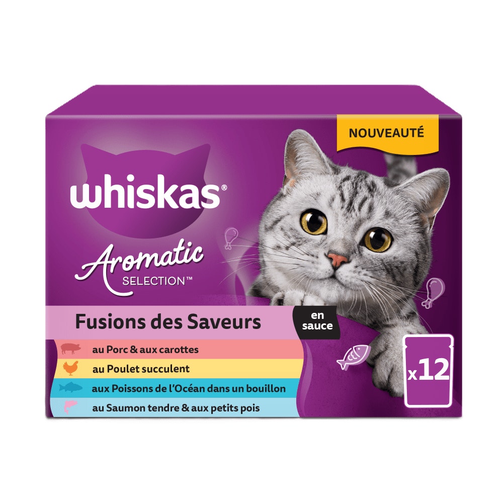 WHISKAS® Sachet Fraîcheur Les Aromatic Selection Fusion des Saveurs Pour Chat Adulte 4 variétés 12 x 85g - 1