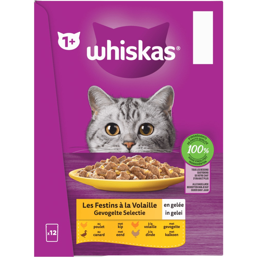WHISKAS® Sachets Fraîcheur Les Festins À La Volaille En Gelée Pour Chat Adulte 4 Variétés 12 x 85g - 2