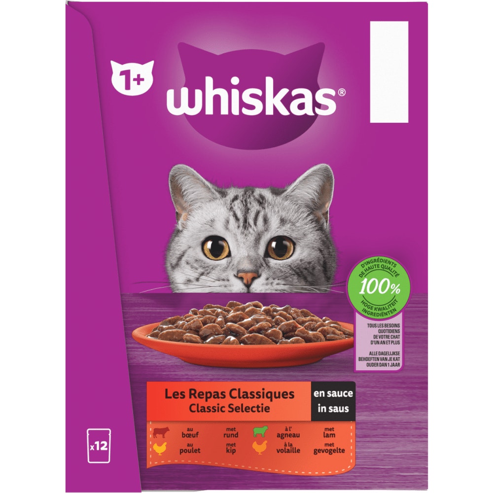 WHISKAS® Sachets Fraîcheur Les Repas Classiques En Sauce Pour Chat Adulte 4 Variétés 12 & 24 & 60 x 85g - 2