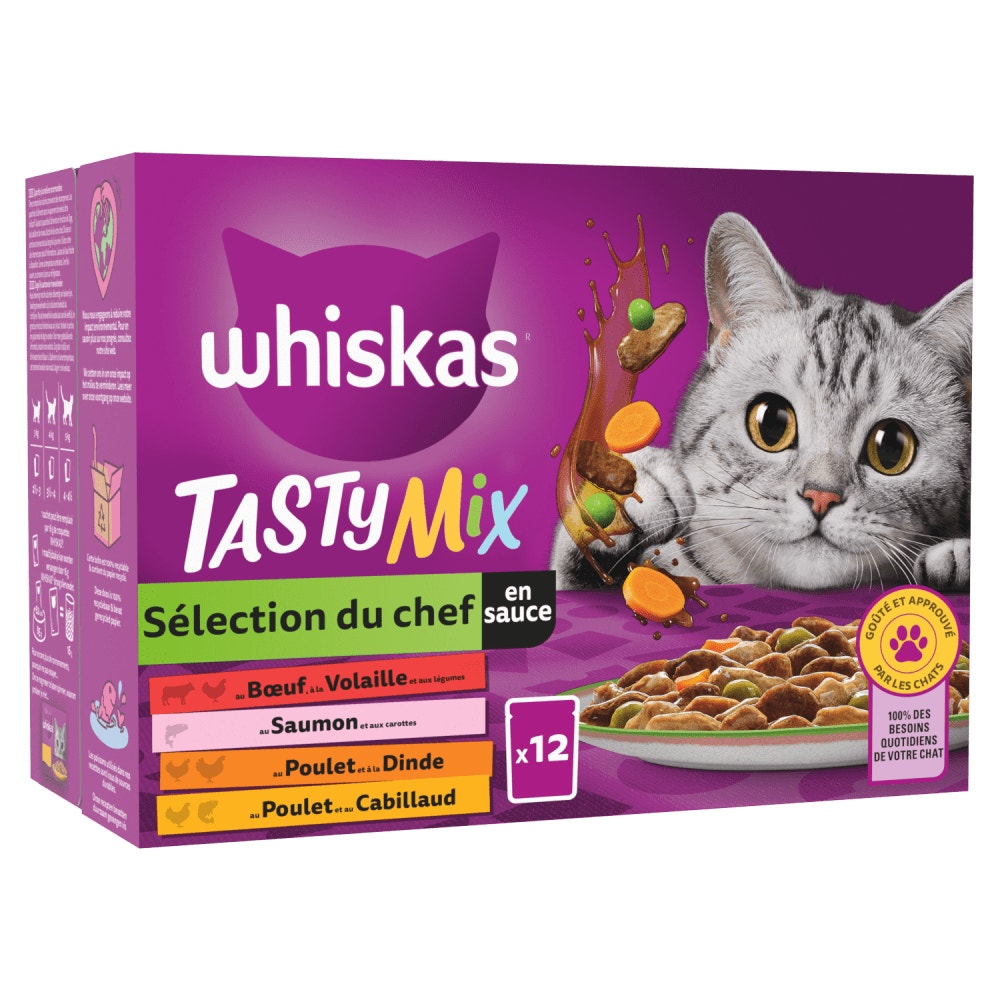 WHISKAS® Tasty Mix Sachets Fraîcheur Sélection Du Chef En Sauce Pour Chat Adulte 4 Variétés 12 & 40 x 85g - 1
