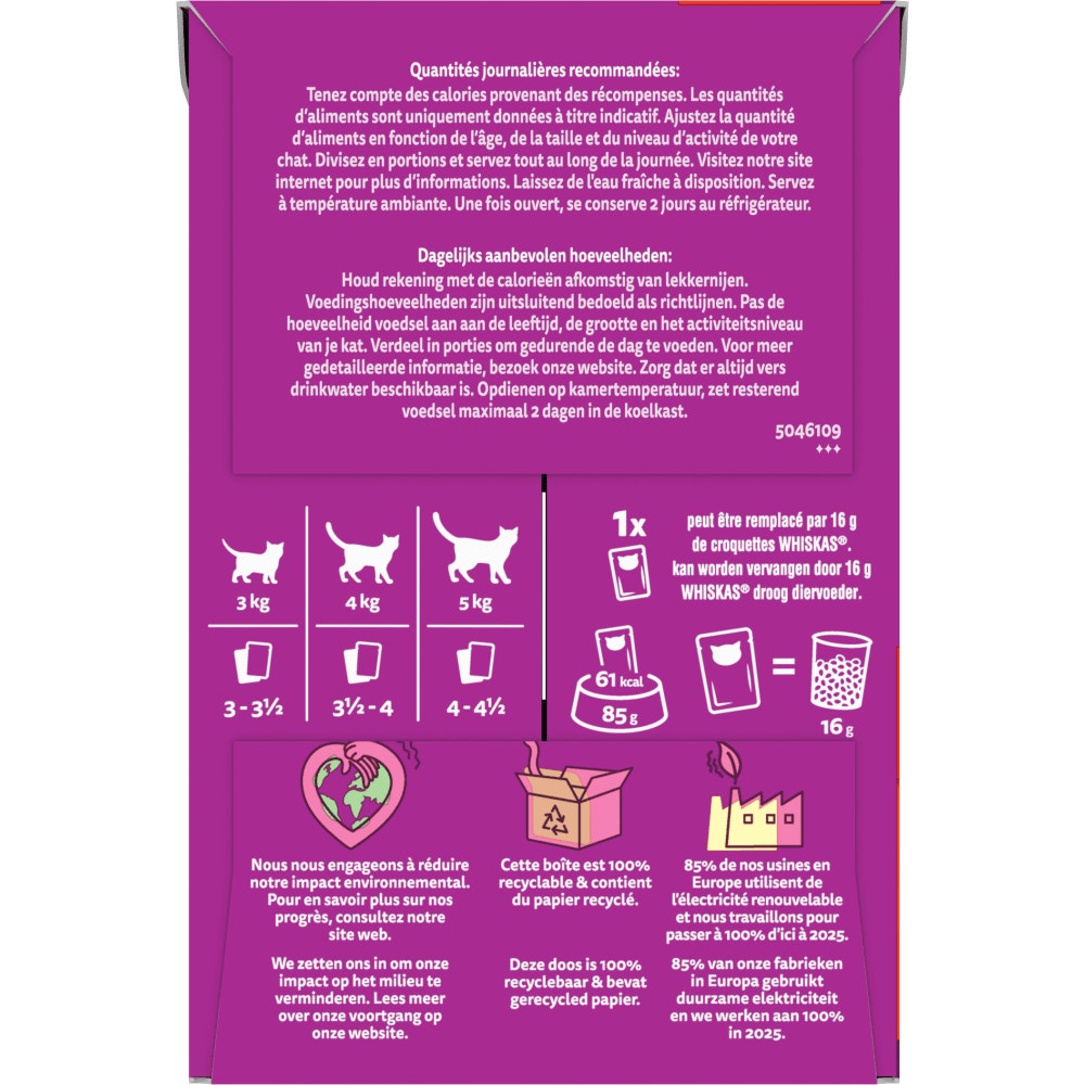 WHISKAS® Sachets Fraîcheur Les Repas Classiques En Sauce Pour Chat Adulte 4 Variétés 12 & 24 & 60 x 85g - 4