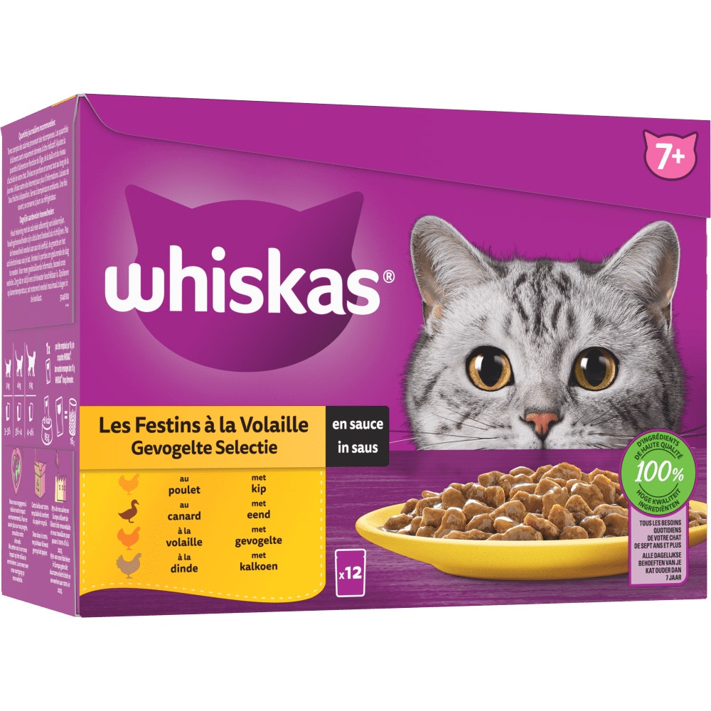 WHISKAS® Sachets Fraîcheur Les Festins À La Volaille En Sauce Pour Chat Senior 4 Variétés 12 x 85g - 1