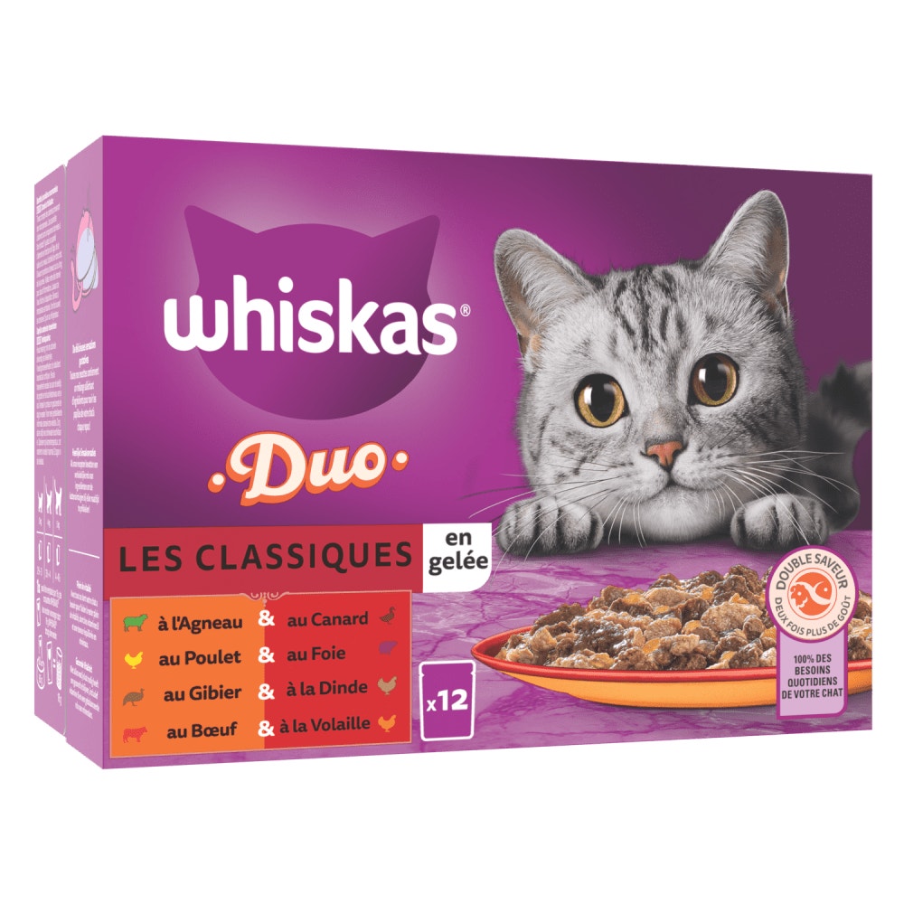 WHISKAS® Duo Sachets Fraîcheur Les Classiques En Gelée Pour Chat Adulte 4 Variétés 12 x 85g - 1