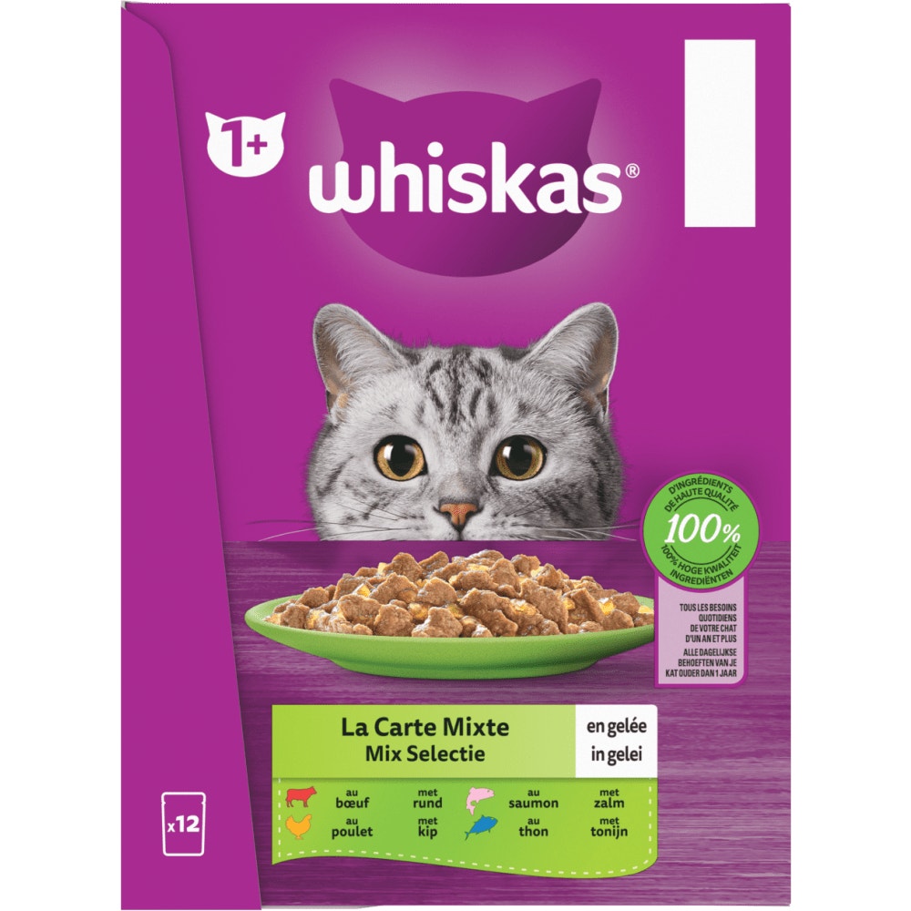 WHISKAS® Sachets Fraîcheur La Carte Mixte En Gelée Pour Chat Adulte 4 Variétés 12 & 48 x 85g - 2