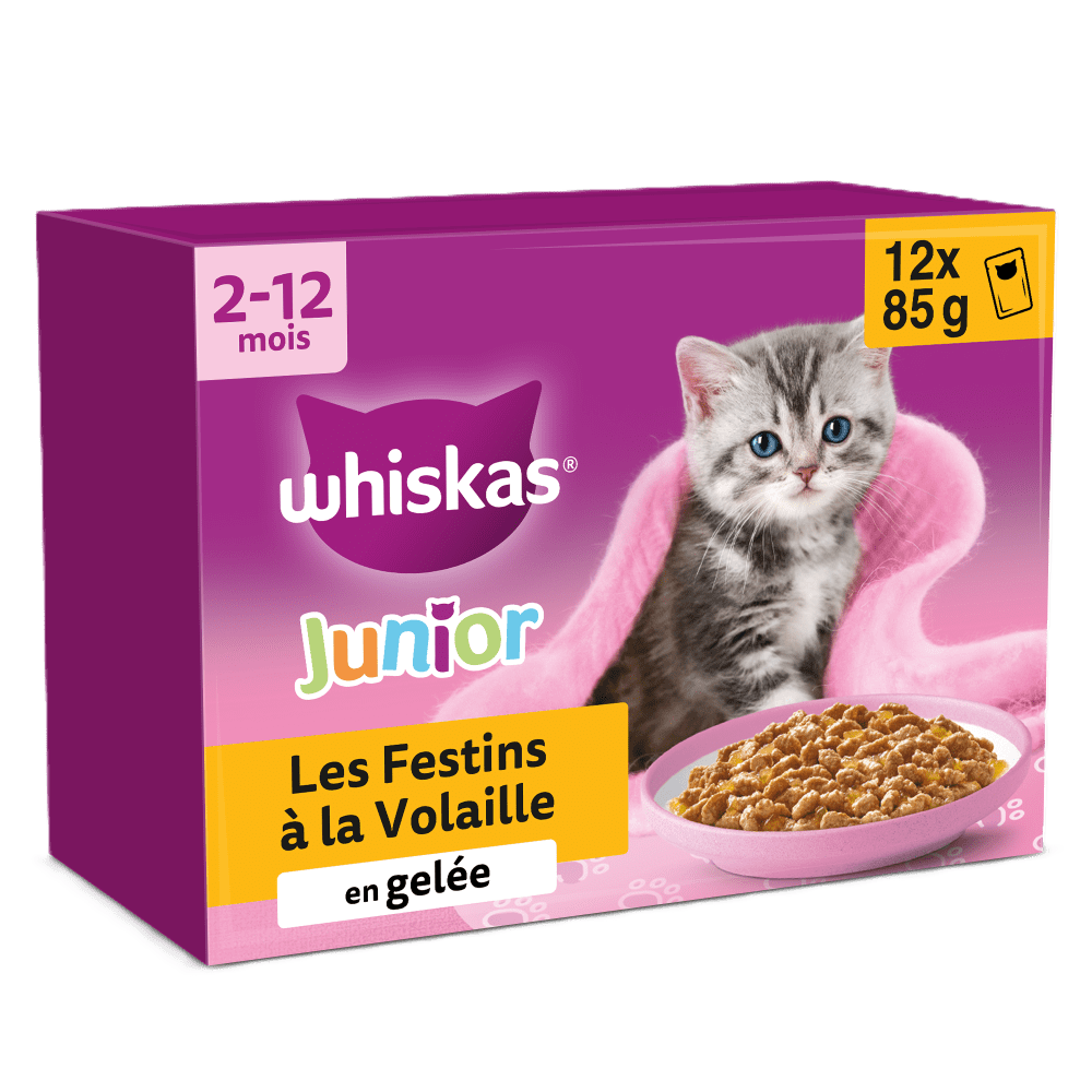 WHISKAS® Sachets Fraîcheur Les Festins À La Volaille En Gelée Pour Chaton 4 Variétés 12 x 85g - 1