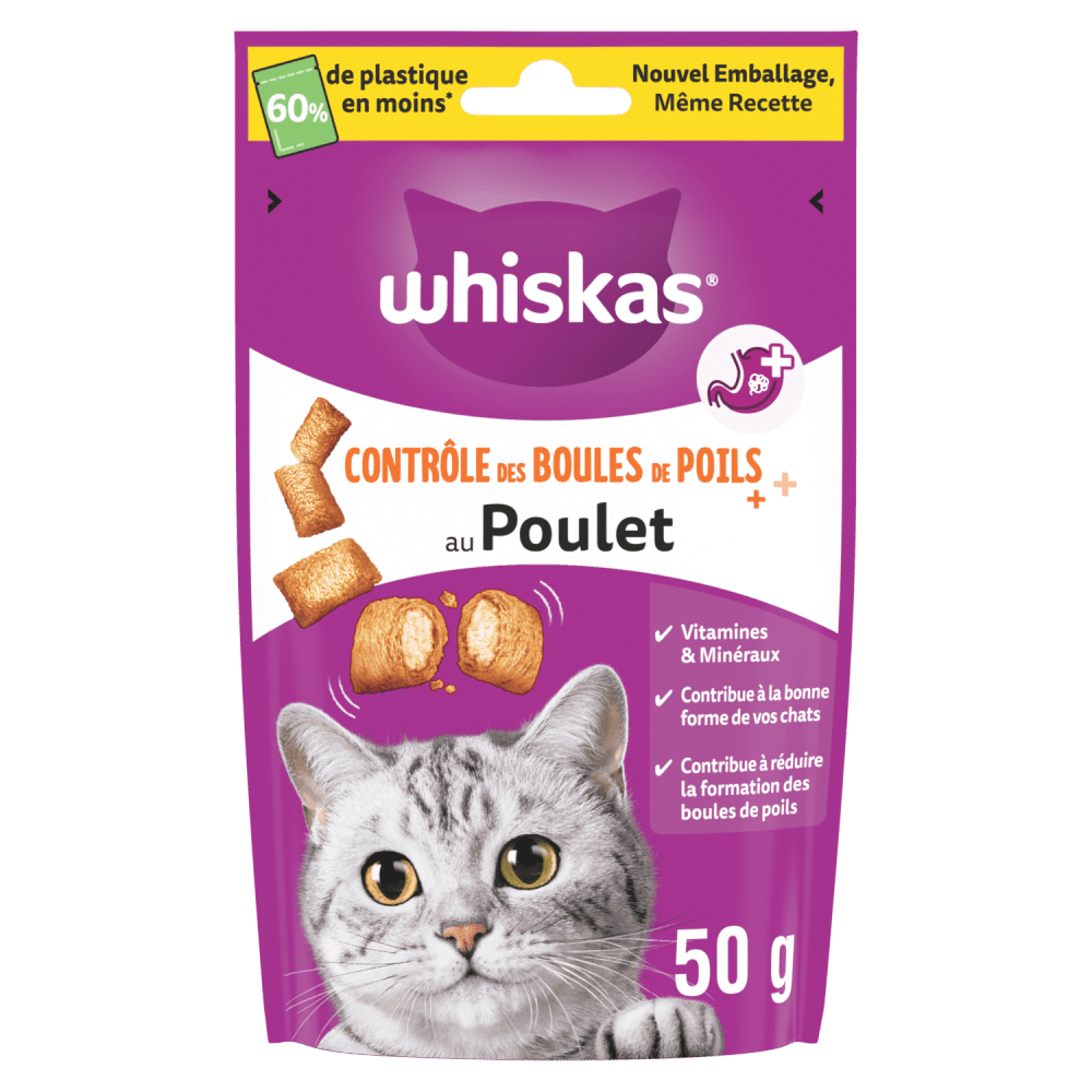 WHISKAS® Contrôle des Boules de Poils Friandises Pour Chat Adulte 50g - 1