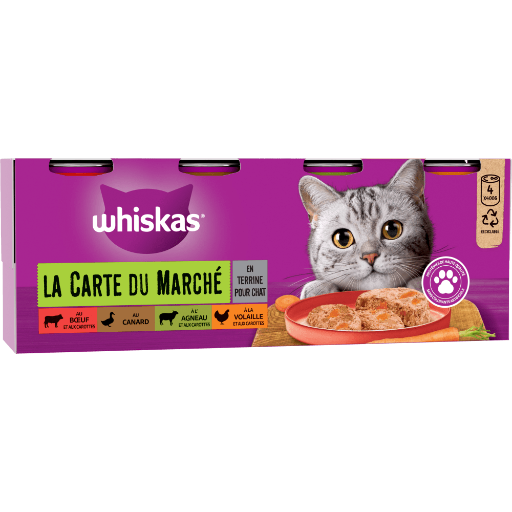 WHISKAS® La Carte du Marché En Terrine Pour Chat Adulte 4 Variétés 4 x 400g - 1