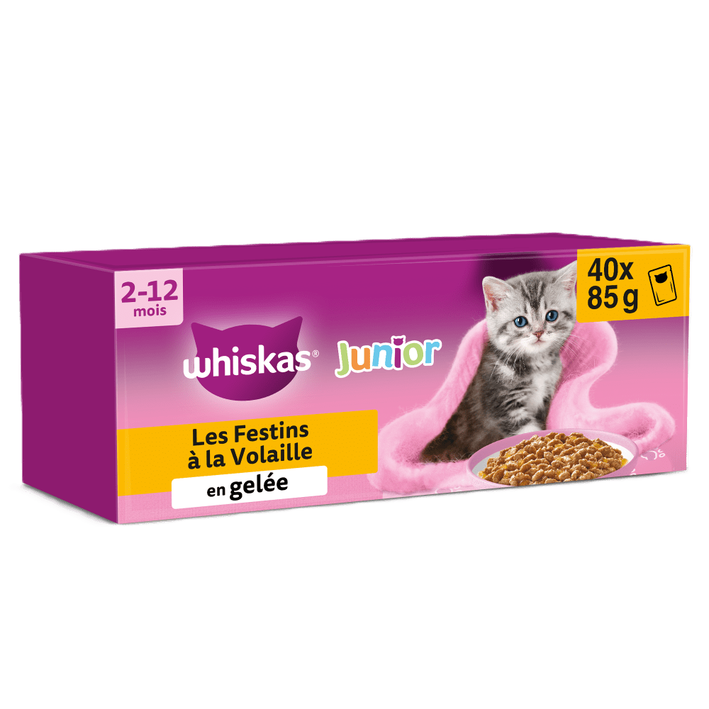 WHISKAS® Sachets Fraîcheur Les Festins À La Volaille En Gelée Pour Chaton 4 Variétés 40 x 85g - 1