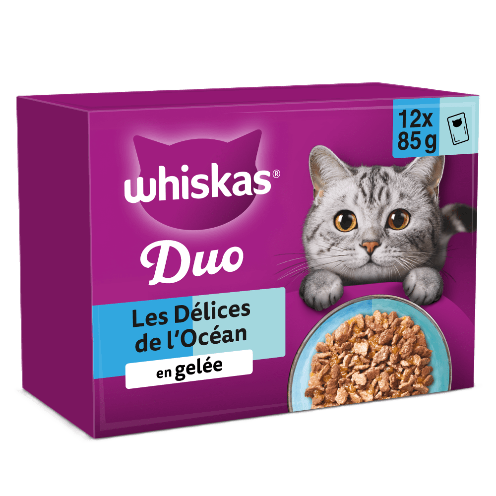 WHISKAS® Duo Sachets Fraîcheur Délices de l'Océan En Gelée Pour Chat Adulte 4 Variétés 12 x 85g - 1